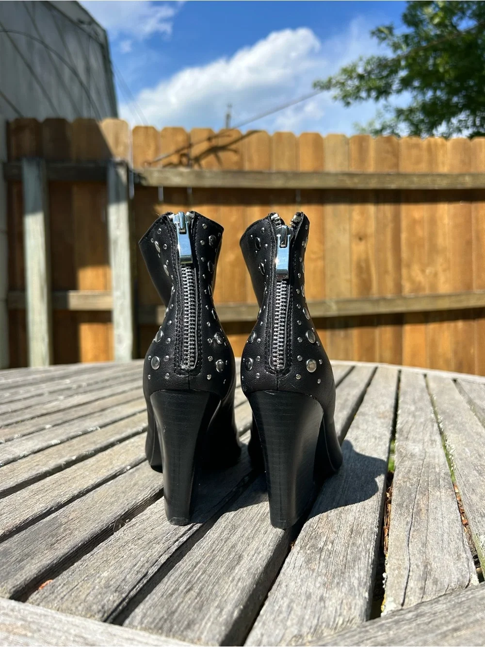 Black studded leather Golo heeled booties size 6.5 punk chic alternative summer